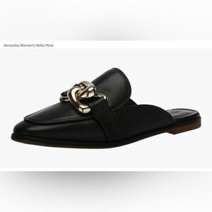 AEROSOLES Black Leather Chain-Accent Mule